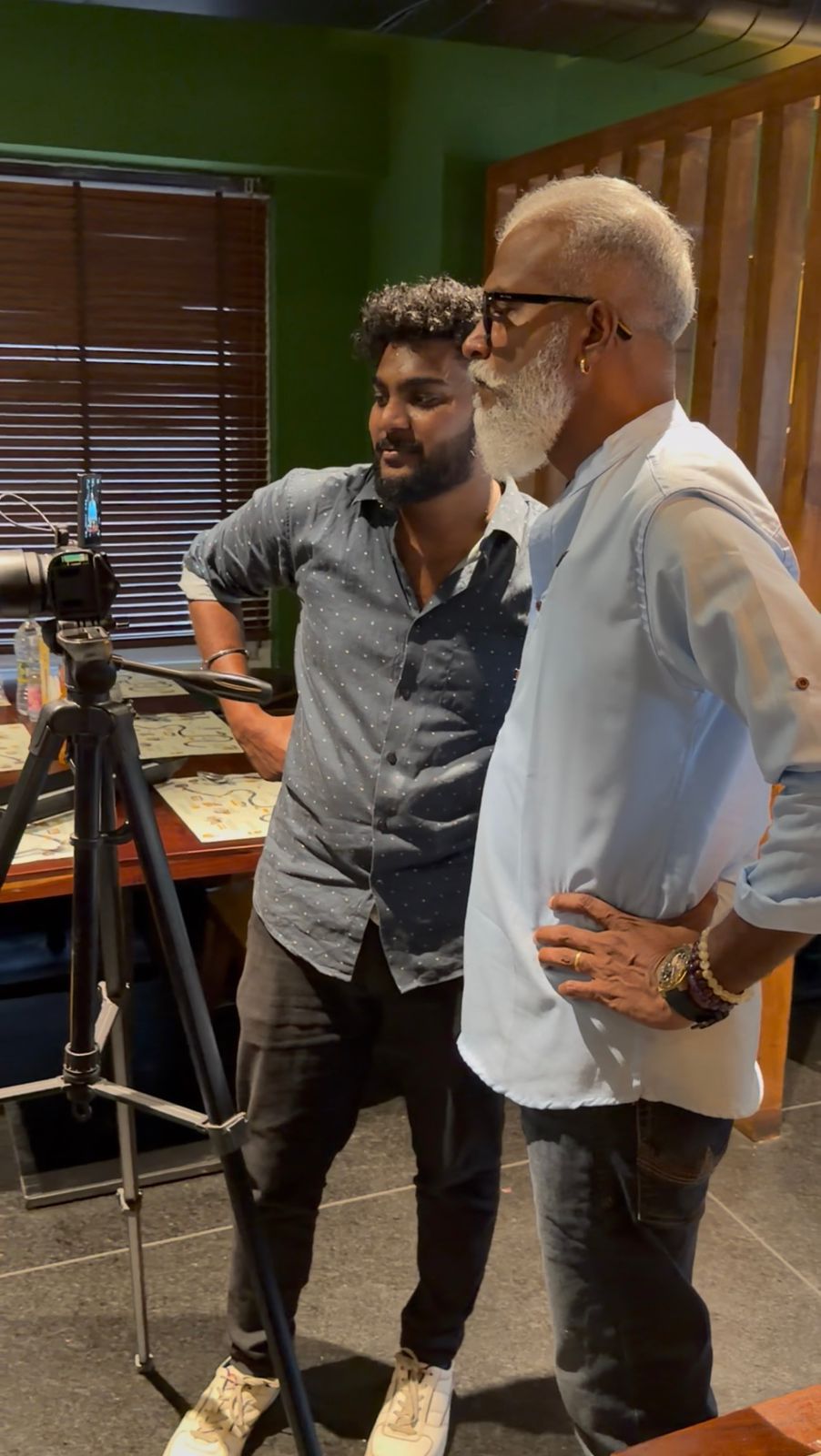 Behind the scenes: reviewing a shot with the client